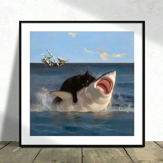 Fat cat and shark meme poster