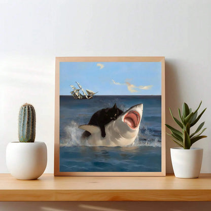 Fat cat and shark meme poster