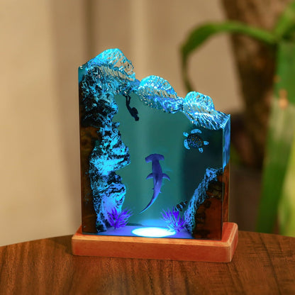 Hammerhead Shark and Diver Resin Night Light