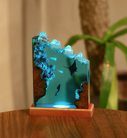 Hammerhead Shark and Diver Resin Night Light