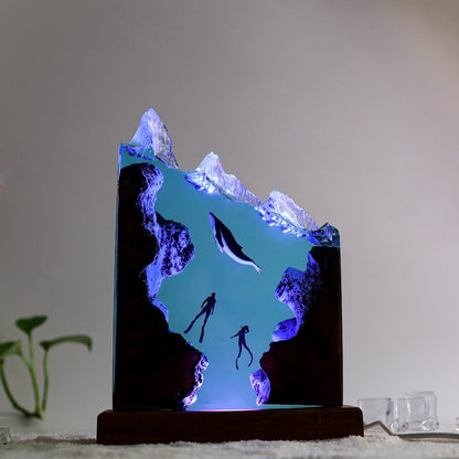 Hammerhead Shark and Diver Resin Night Light