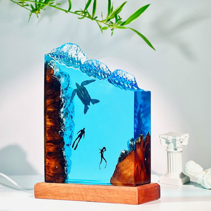 Hammerhead Shark and Diver Resin Night Light