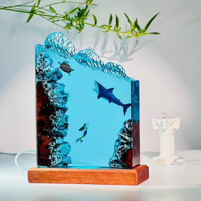 Hammerhead Shark and Diver Resin Night Light