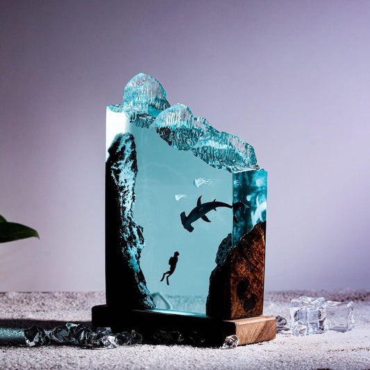 Hammerhead Shark and Diver Resin Night Light